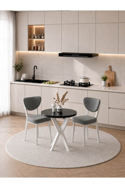 AVVİO Liva Beyaz Elma Sandalyeli 70x70 Yuvarlak Yemek ve Mutfak Masası Takımı...
