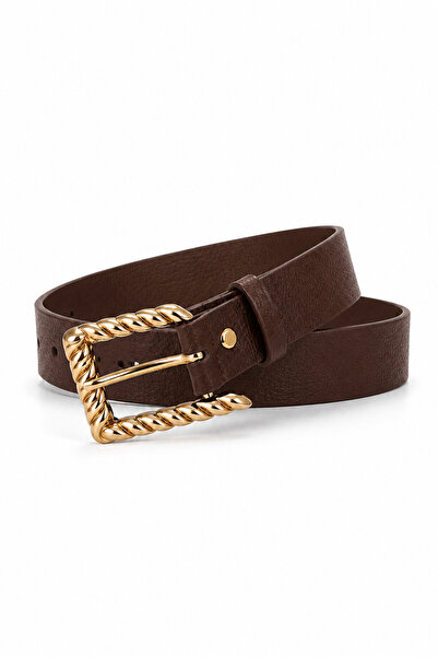 kemer krallığı Women's Brown Gold Twisted Buckle Waist and Trouser Belt
