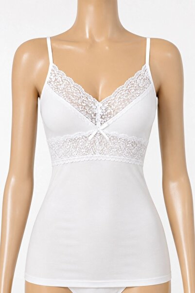 YILDIZ Lycra Adjustable Strap Lace Women's Undershirt White 3-Pack
