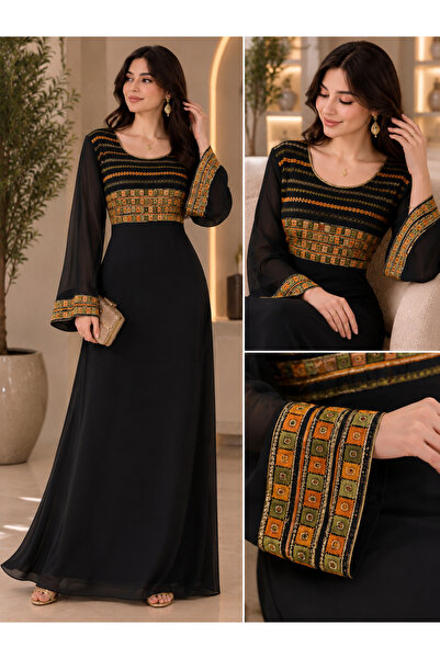 ASIAN Sgaia Jalabiya Women's Jalabiya Dress Elegant Embroidery Soft Chiffon F...