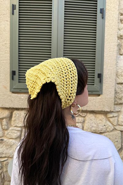 MELUSH Sarı Pullu Özel Seri Örgü Bandana - El Örgüsü File Model Bohem Bandana