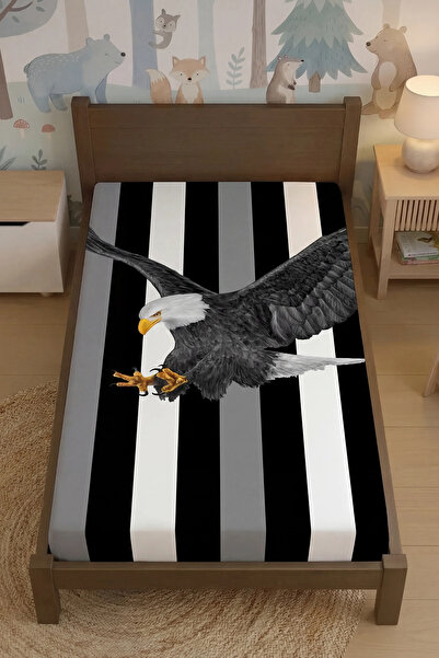 Talia Home Black and White Eagle Patterned Elastic Bed Sheet for Children's R...