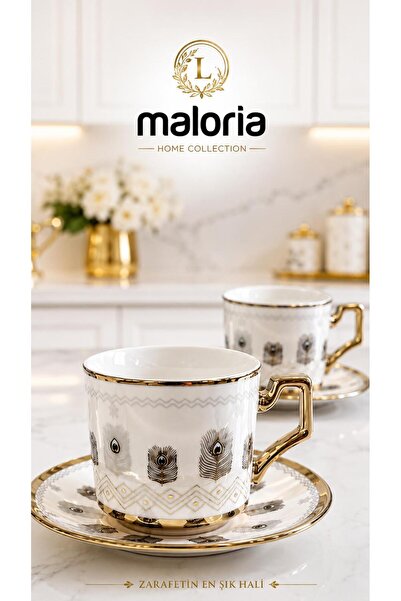 Maloria Luxury Porcelain Coffee Cup Set with Gold Detail |   6 People