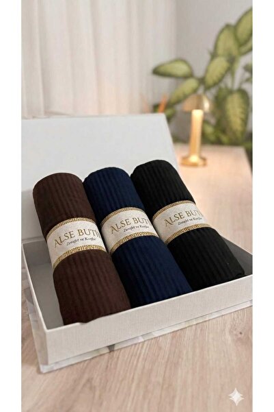 Alse Butik 3-Piece Easy-Pleated Ready-Made Shawl (Brown - Navy Blue - Black)