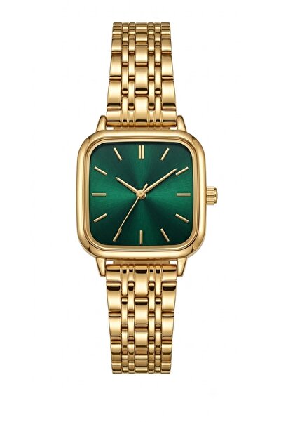 ABAGROUP Women's Golden Yellow Steel Band Emerald Green Square Dial Vintage W...