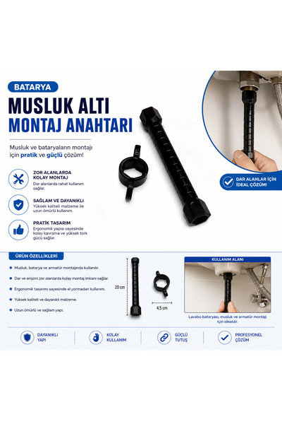 KarapolatYapı Batarya Musluk Altı Montaj Anahtarı Lavabo Musluk Sökme Takma A...