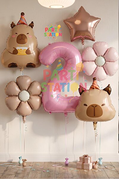 Parti Station Capybara Themed 2Nd Birthday Balloon Set 6 Pieces Capybara Ball...