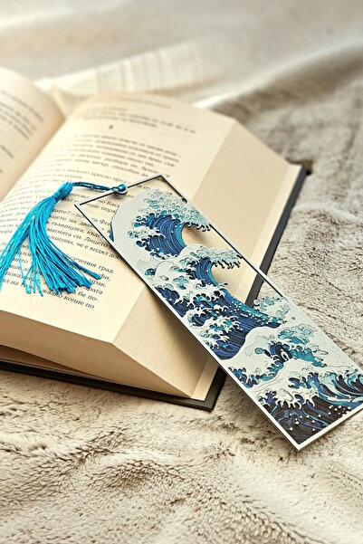 Genel Markalar Kitap Ayracı Püsküllü - Hokusai Büyük Dalga Desenli Sanatsal T...