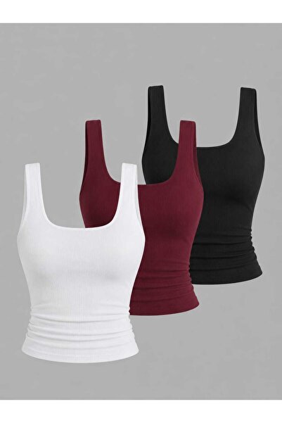 RİEMA Women's 3-Piece Athlete Lycra Basic Blouse with Straps