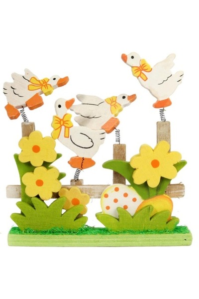 Goliat Decorațiune de Paște, Goliat, rațe pe gard, 17cm, lemn, dinamic, vesel