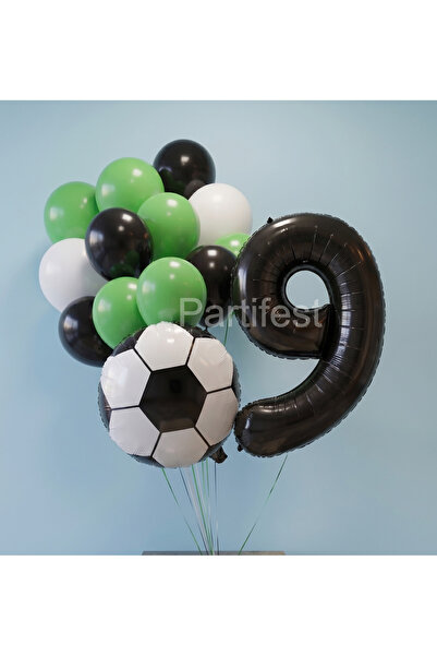 Partifest Futbol Konseptli Doğum Günü Balon Seti - Siyah Folyo Rakam Balonlu ...