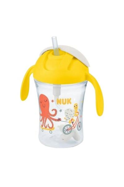 Nuk Sticlă cu pai Motion Cup, Nuk, Plastic, 8 luni+, 230 ml, Transparent/Galben