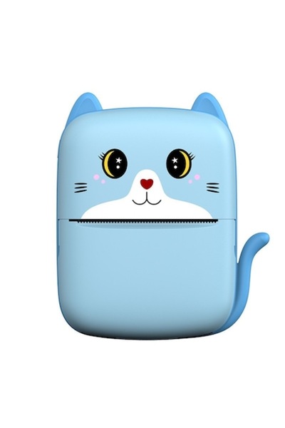 DAMUR Мини преносим фотопринтер, USB зареждане, Bluetooth, Модел коте, Черно-...