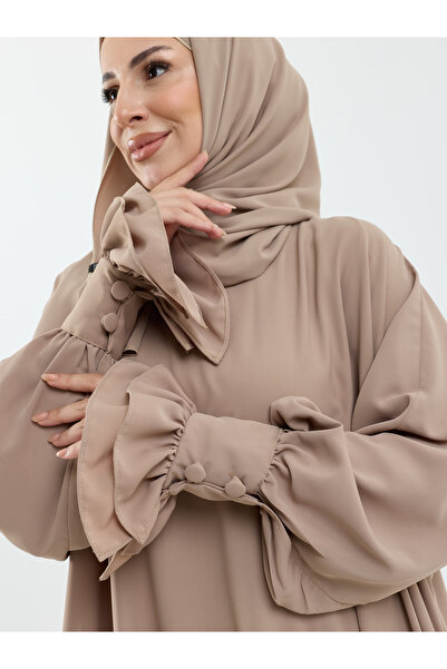KADEEM Meryem Şal Hediyeli Dubai Abaya Bej- 1016