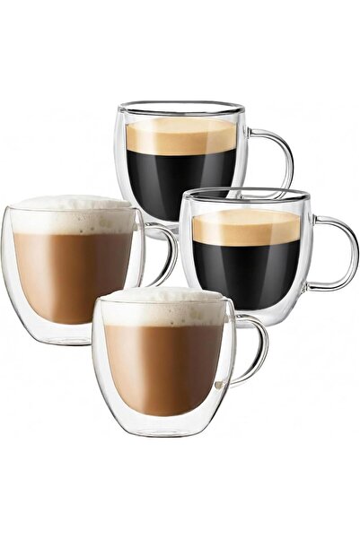 Generic Double Walled Coffee Mugs 250ml - Set of 4 Trending Glass Coffee Mugs...