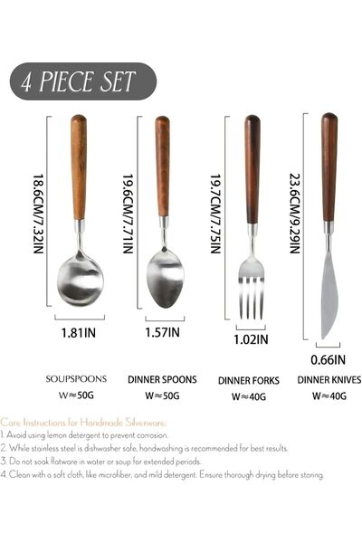 AZONEE Wooden Flatware Set, Natural Walnut Wood Style Handle Silverware Set