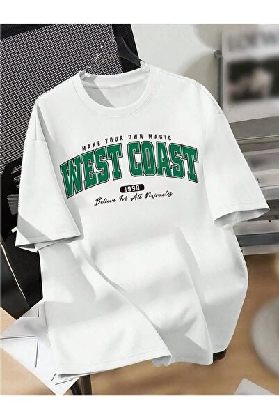 Vordevia Tricou oversize din bumbac cu imprimeu pentru femei și bărbați West ...