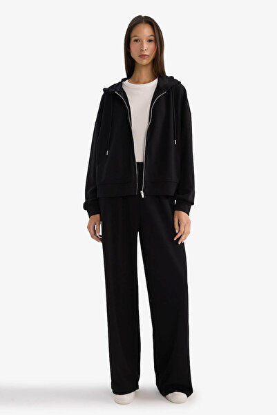 DeFacto Pantaloni de trening negri cu buzunare pentru femei G4762AX/BK81
