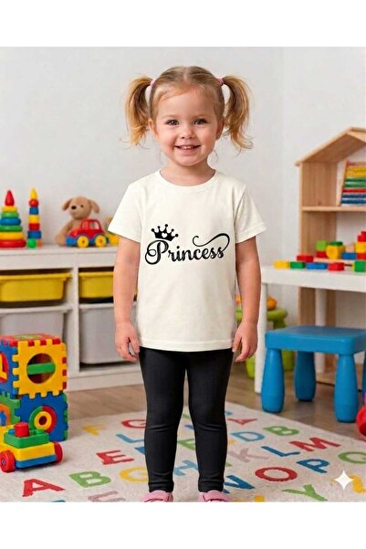 CINARIUM Girl's Black Scuba Fabric Leggings and Printed T-Shirt Set 2-8 Years...