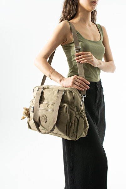 DUOMİNO Klinkır Multi-Pocket Water-Resistant Black Crinkle Shoulder Bag / Sho...