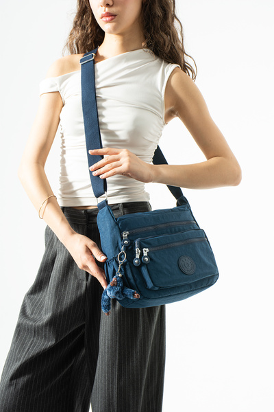 DUOMİNO Klinkır Multi-Pocket Water-Resistant Beige Crinkle Shoulder Bag / Sho...