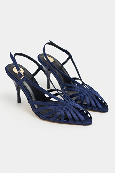 NİŞANTAŞI SHOES Pantofi cu toc pentru femei Eryu, albastru marin, din satin, ...