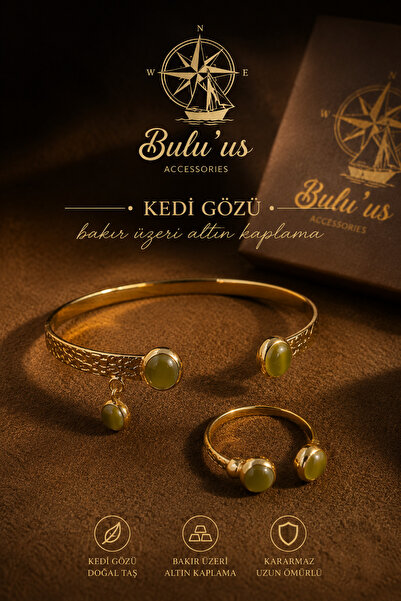 BULU'US ACCESSORIES Bulu’us Kedi Gözü Taşlı Bakır Üzeri Altın Kaplama Ayarlan...