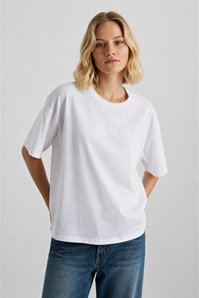 CloudyMood Kadın %100 Organik Pamuklu Kalın Dokulu Oversize Fit Yuvarlak Yaka...