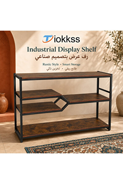 Tiokkss Industrial Console Storage Shelf, 120×30×90cm Rustic Brown Wood Grain...