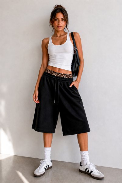 Fer Valiant Women's Baggy Leopard Waist Detailed Shorts Bermuda