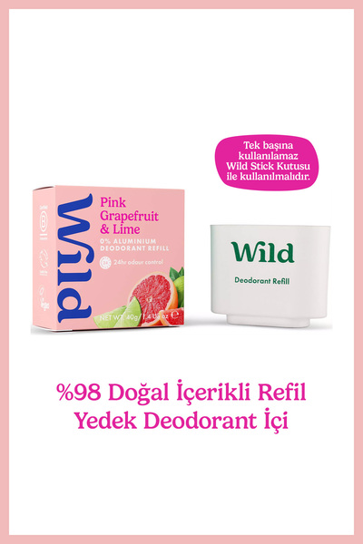 WILD Refill Yedek Stick Deodorant İçi %98 Doğal Formül - Pink Grapefruit & Li...
