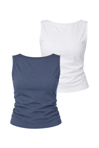 DI LORIA Women's Side Gathered Back Detailed Athlete T-Shirt Double Set (95% ...