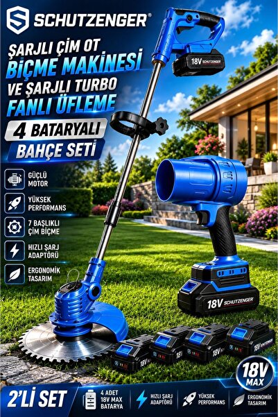 SCHUTZENGER 955Vr 4 BATARYA ŞARJLI ÇİM BİÇME TIRPAN MAKİNESİ 7 BAŞLIK VE ŞAJL...