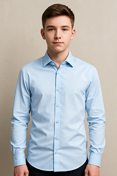 king brich γαλάζιο πουκάμισο Slim Fit για αγόρια 14–17 ετών — M