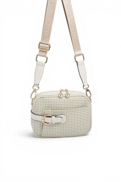 Silver Polo Green - Bone-Patterned Goose-Foot Checkered Women's Crossbody Bag...