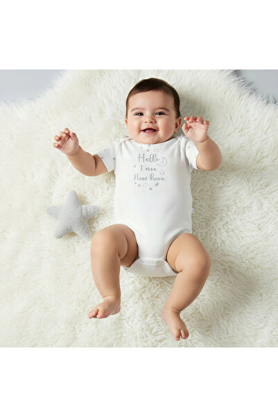 giggles Crew Neck Short Sleeve Bodysuit with Snap Button Closure