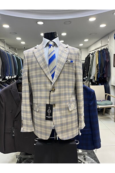 ENRICO MASAROTTI Cotton Combined Men's Suit (Jacket Checked). Pants Black or ...