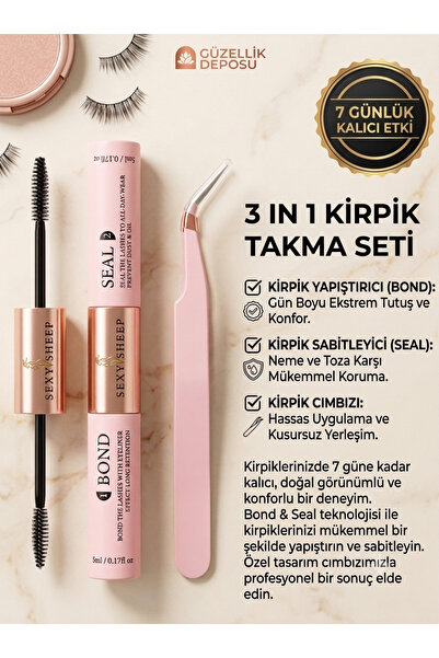 Güzellik Deposu 3 in 1 Kirpik Takma Seti - 7 Gün Kalıcı Yapıştırıcı, Sabitley...