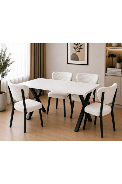 Cosargroup ELMA Sandalye 70X110 BEYAZ Yemek Masası Mutfak Masası 4 Kişilik Ma...
