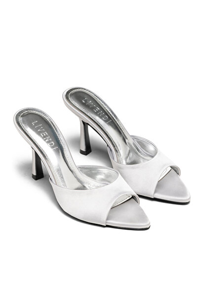 livendi Vienza Women's White Satin Open-Toe 8.5 cm Thin Heeled Mule Slippers