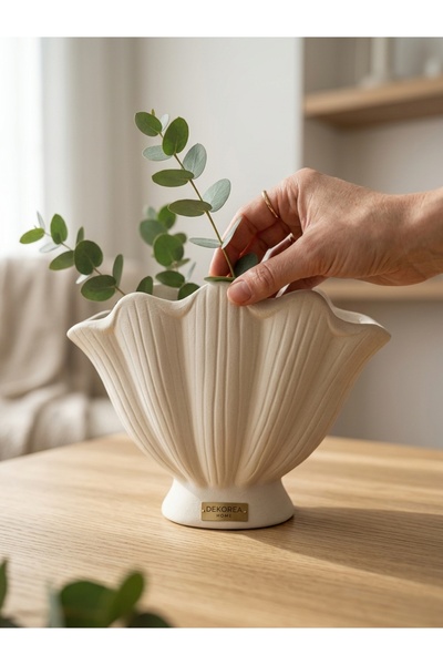 DEKOREA HOME İstiridye Model Taş Tozu Dekoratif Vazo Minimal Estetik Pinteres...