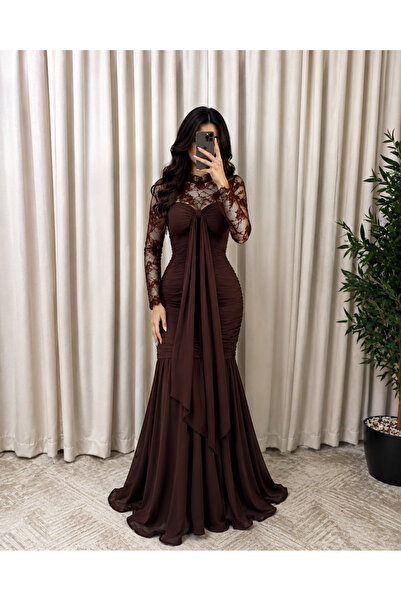 LATENA فستان شيفون تدخيله دانتيل ناعم