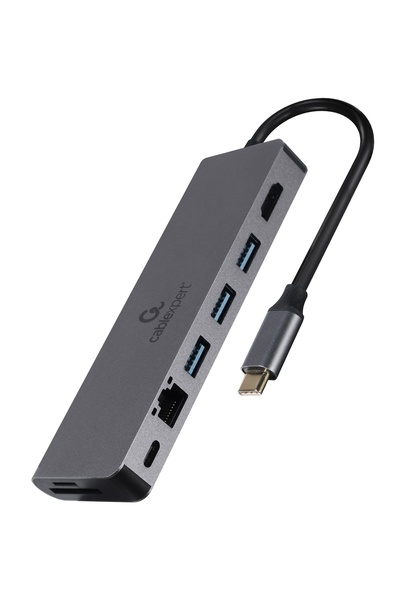 Gembird Adaptor USB-C tată la Hub 3.0 + HDMI + PD + cititor de carduri + RJ-45 A