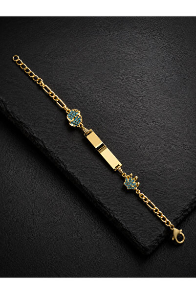 Bk Gift Kişiye Özel İsimli Gold Renk Nazar Boncuklu Kadın Bileklik Turkuaz Ta...