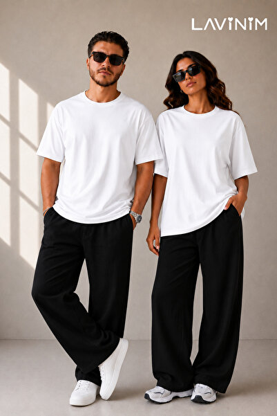 LAVİNİM Sevgili Kombini Oversize Unisex Basic Couple T-Shirt