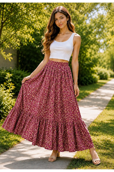 exxitcollection Women's Long Loose Hijab Patterned Skirt - Women's Modest Skirt