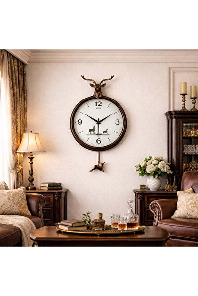 Vivendo Ceas de perete decorativ cu pendul – model cerb elegant – 65 cm