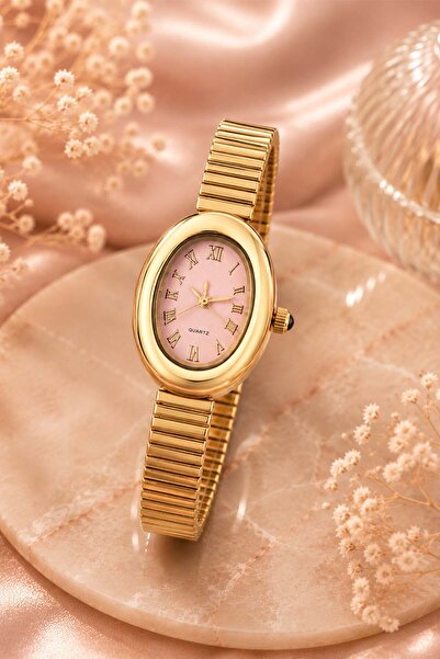 The Watch Saudade Women's Gold Steel Band Watch with Pink Dial – Water-Resist...