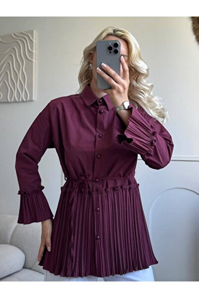 YAREN CLARA Pleated Detailed Belted Tunic Yrn-5
