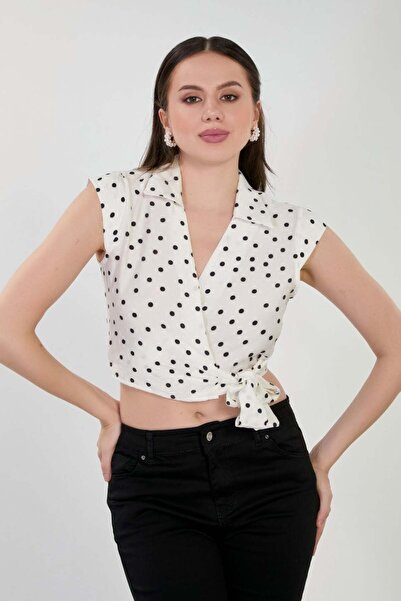 BARRELS AND OIL Women's polka dot side tie blouse - white